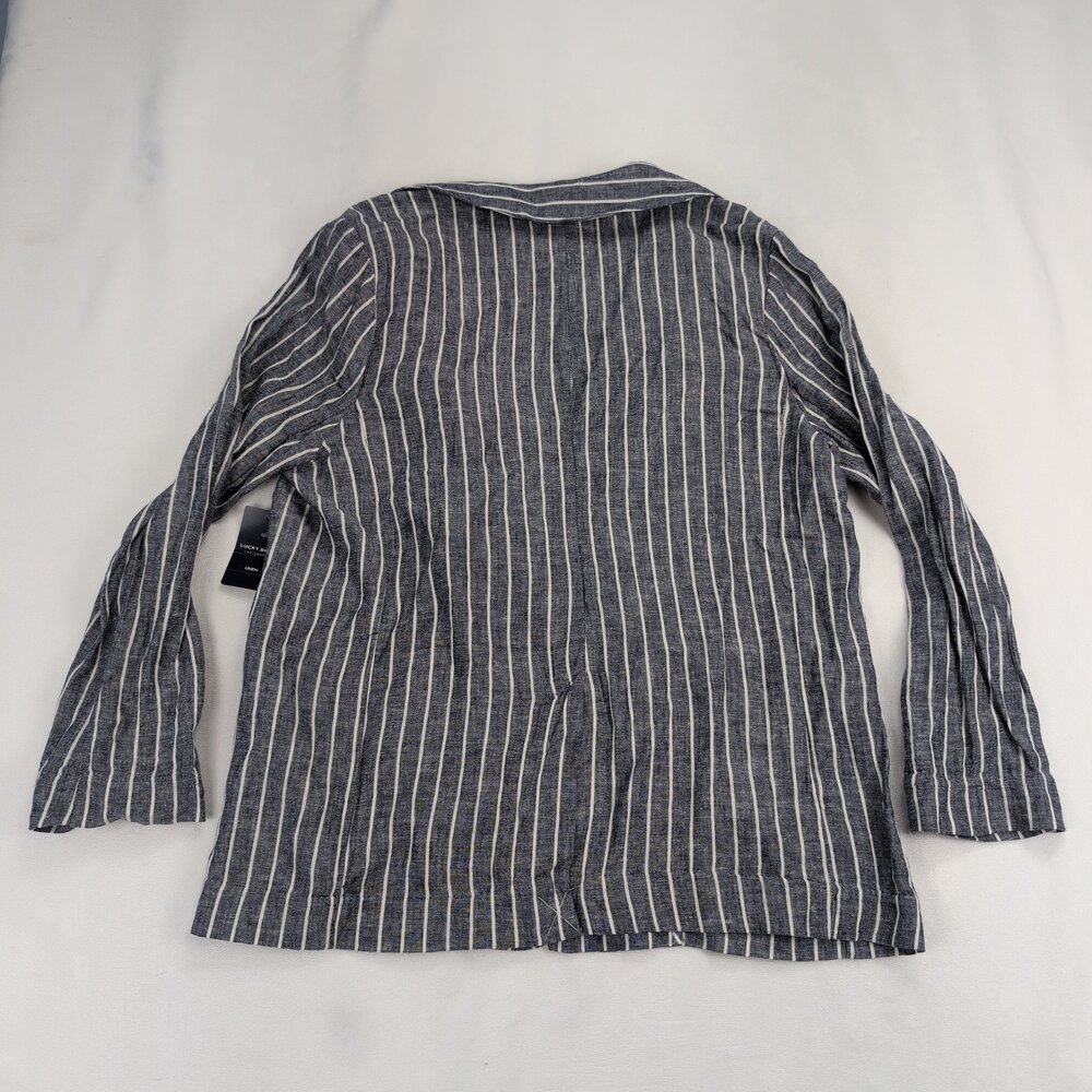 Lucky Brand Linen-Blend Striped Single-Button Blazer L - Picture 3 of 12
